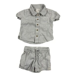 Little Planet By Carter's 2 Piece Muslin Grid Set Shirt Shorts 6M Old Money